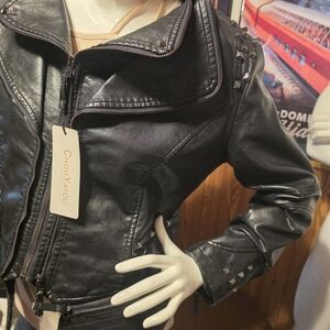 Chouyatou Women's Black Studded Bomber Jacket